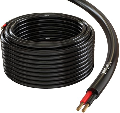 Lumonic Cable de altavoz 25m Negro | 2x 0,75mm² CCA | Cable de altavoz HiFi | Cable redondo de audio | Profesional PA Instalación- Audio- Cable redondo