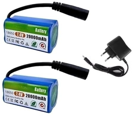 MDFCJHS Lithiumbatterie 7,4 V, 20 Ah, große Kapazität, zur Fernbedienung von Köderbooten, 7,4-V-Akkupack, Zubehör for Angelköderboote(Battery*2+Charger)