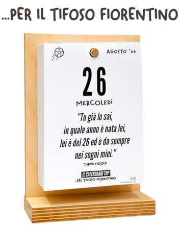 Der Kalender des FIORENTINO-Fans 2026 | Ein Jahr der Emotionen Erinnerungen und Anekdoten | mit Holzständer | In Geschenkbox | 10 x 14 cm | Made in Italy