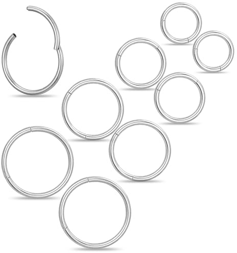 Yolev Nasenringe, 16 g, dünn, aufklappbar, Segmentring, Septum-Piercing, Schmuck, Tragus, Ohrring, Knorpelpiercing, 8 Stück