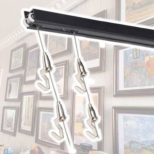 Bildaufhängeschiene Einfaches Fotowandsystem Mit Verschiebbarer Aluminium-Aufhängeschiene Für Bilderanordnungen, Galerie-Set Haken Für Familienfotos(2m/79/6.6' Cable,L 2m/6.6' rail)