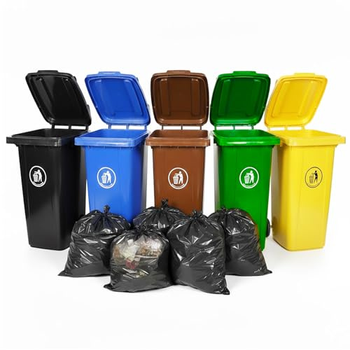 Curvaso Wheelie Bin 120L Large Outdoor Waste Container | Heavy Duty Rubbish Dustbin for Household, Garden Workplace Weatherproof Lid & Rubber Wheels Blue