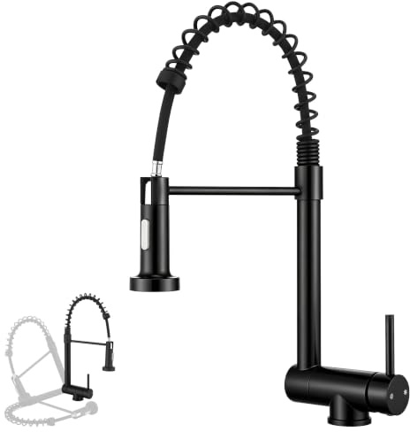 HOMELODY Wasserhahn Küche Schwarz Ausziehbar für Vorfenster | 2 Strahlarten Brause, 360° drehbar, Spiralfeder-Design für die Spüle am Fenster, Hochdruck