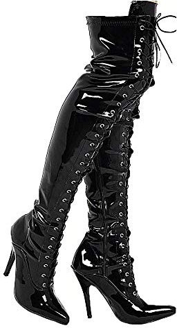 Damenstiefel, oberschenkelhoch, Overknee-Stiefel, Spitzenabsatz, vorne, schwarzer lack, 38 EU