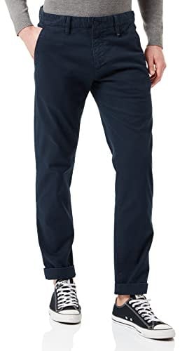 Marc O'Polo Herren Chinohose mit Stretch-Anteil Shaped Fit, Blau (Total Eclipse), W33/L34
