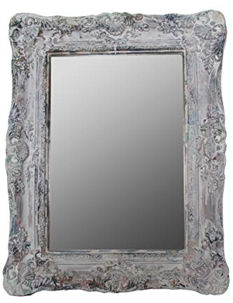 elbmöbel Wandspiegel Tilda 54x42x6 cm - Grauer Holzrahmen Barock Spiegel | Antik-Patina Badspiegel im Vintage Landhausstil - Edler Frisierspiegel & Wanddeko - Hoch- oder Querformat aufhängbar