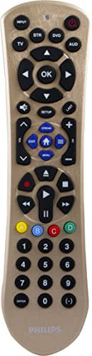 Philips Universal Remote Control for Samsung, Vizio, LG, Sony, Sharp, Roku, Apple TV, RCA, Panasonic, Smart TVs, Streaming Players, Blu-ray, DVD, Simple Setup, 4 Device, Gold, SRP2014C/27