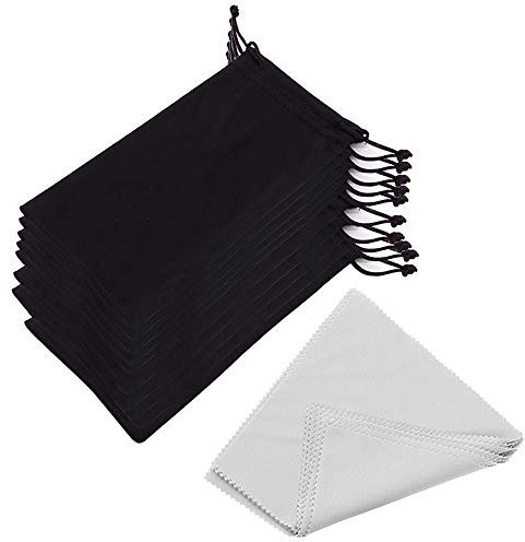 EKdirect 10 Stück Mikrofaser Brillenbeutel Sonnenbrillen Tasche und 10 Stück Brillentuch