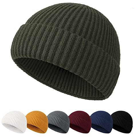 NEOLA Beanie Hat Men - Fisherman Beanie Trawler Beanie Knitted Cuffed Winter Hat Skullcap Gifts for Men UK Green