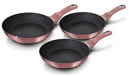Berlinger Haus I-Rose Set 3 Bratpfannen Induktion 20-24-28cm, Aluminium, Antihaftbeschichtung Ökologisch Titan ohne PFOA, Design, Geeignet für Alle Herdarten, Glaskeramik, Gas