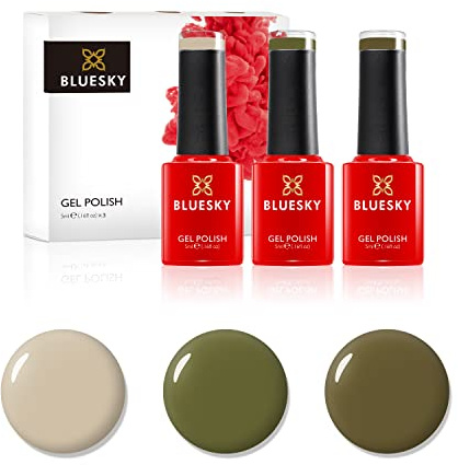 Bluesky Gel Nail Polish Set 3 x 5ml, First Fall AW2114 AW2101 AW2110 | Move Forward, Coolness and Maybe together: a sage green, a soft cream and a warm neutral for the cooler months.