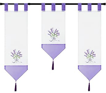 Joyswahl Voile Scheibengardine Miniflächenvorhänge mit Schlaufen Küchengardine mit Folral Stickerei Muster 3er Set Kurzstore Bistrogardine Violett (20 cm breit, 1 x 50 cm Länge und 2 x 70 cm Länge)