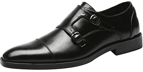 ANUFER Caballero Elegante Puntera Doble Hebilla Zapatos de Monje Imitación Cuero Formal Zapatos de Vestir