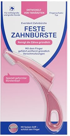 Zahnbürste für Hunde & Katzen | Nylonborsten | Mittel & Große Rassen | Rosa | Schutzschild für Finger, sanfte Reinigung, entfernt Zahnstein, gebogene Form, präzise Führung, für empfindliches Zahnfleisch