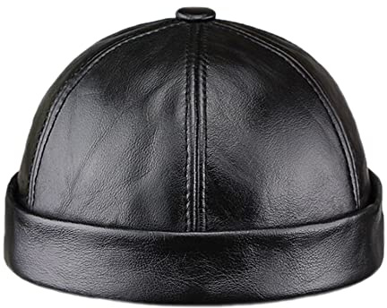 Unisex Vintage Brimless Leder Beanie Mütze Rollbund Skullcap Sailor Hut für Damen Herren