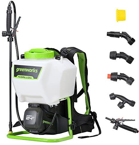 Greenworks 24V Cordless Backpack Sprayer (4 Gallon / 5 Tips / 25 FT Spray) For Weeding, Spraying, and Cleaning, Tool Only