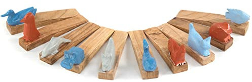 DESIGN DELIGHTS Geschnitzte TÜRSTOPPER Colorato | Mahagoni Holz, Bunt | Tiermotiv Türkeil, Deko Stopper, Vintage Holzkeil, Holz Tiere