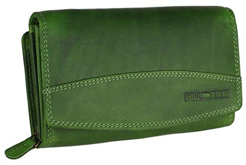 Hill Burry Geldbörse Damen Unisex Herren Portemonnaie echt naturgegerbt Leder | viel Stauraum | Scheinfach | Münzfach| Brieftasche | Geldbeutel | Wallet | RFID Schutz Green