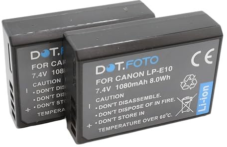 2 x Dot.Foto LP-E10 Premium 7.4v / 1080mAh Rechargeable Battery for Canon EOS 1100D, 1200D, 1300D, 1500D, 2000D, 3000D, 4000D