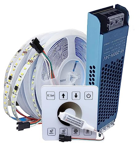 Vrabocry 10m/Roll WS2811 Pferd Rennen LED Streifen DC24V 2835SMD 120Leds/m Laufende Wasser Fließende Licht 3000K 4000K 6000K mit Touch Panel Controller 200W Power (Nature White Kit)