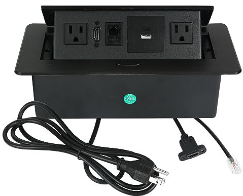 Toma de corriente emergente para mesa, tira automática emergente central para encimera, enchufe de tira multimedia empotrada y USB + 2AC + LAN caja de conexión de red HDMI de escritorio para