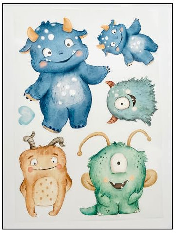 Bügelbilder Set für Textilien DIN A4 Kinder Mädchen Jungen Dino Einhorn Waldtiere groß klein Aufbügelbild zum aufbügeln verschiedene Designs Aufbügler Transferbilder (4 - Monster)