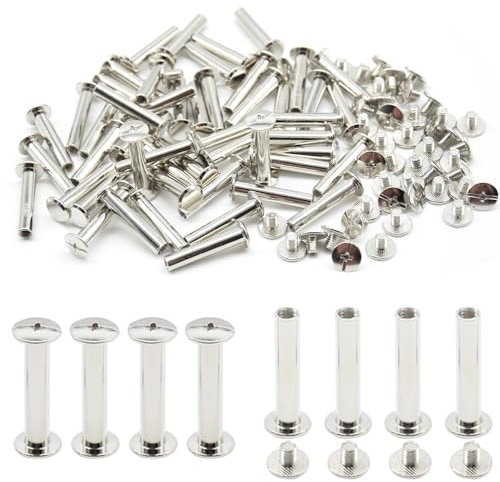 Hocansen Vis de reliure en argent, vis à tête plate, en métal, vis Chicago pour livres, décoration et reliure, (M5 x 25), Lot de 100 pièces
