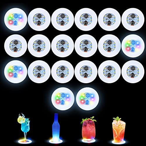 Gotrain Lot de 20 dessous de verre à LED colorés super lumineux avec 6 perles LED, dessous de verre pour bar, bière, boissons, fête, club, anniversaire, bar (20)