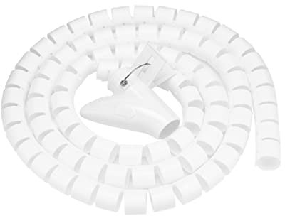 Tube Enveloppe en Spirale, Manchon de Protection Recouvert de Cordon Flexible, Manchon de Gestion de Fil de Câble de Tuyau pour Le Bureau, Manchon de Câble Gaine Kit(Blanc 1,5m*22mm)