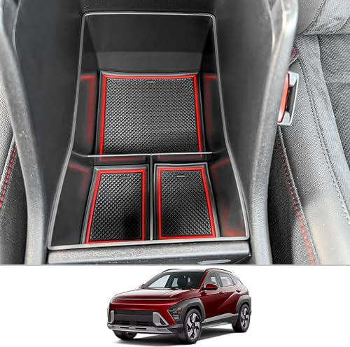 CDEFG Kompatibel mit Hyundai Kona SX2 2024 Mittelkonsole Armlehne Aufbewahrungsbox Handschuhfach Aufbewahrung Auto Center Console Organizer Tray Kona Hybird 2024 Zubehör (Rot)