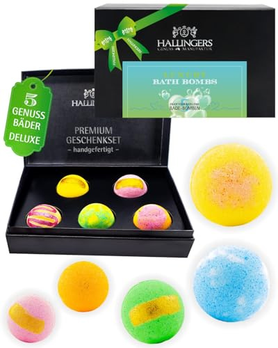 Hallingers Genuss Manufaktur Badebomben Geschenk-Set - 5x Badekugeln Bath Bombs in edler Geschenkbox, Frauen Badeperlen-Wellness & Spa Luxury Bath Bom..., Geschenkidee für Frauen Freundin