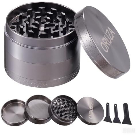 Herb Grinder, Spice Grinder with Pollen Catcher and Magnetic Top, Portable Grinder for Dry Herb and Spice Nickle Black (50mm)