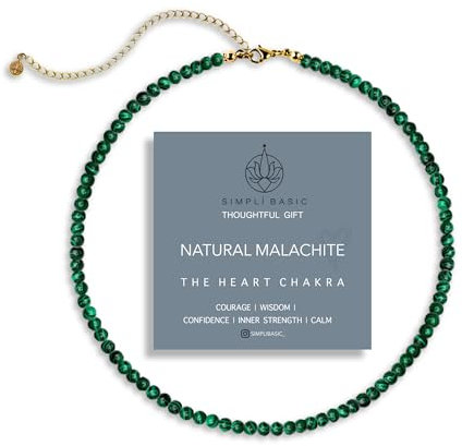 SIMPLÍ BASIC Natural Healing Gemstone 4mm Bead Necklace | Womens & Mens Beaded Fashion Jewellery | Inc Gift Box (Malachite) |Valentines, Anniversary,Gifts for Her,Mother's Day