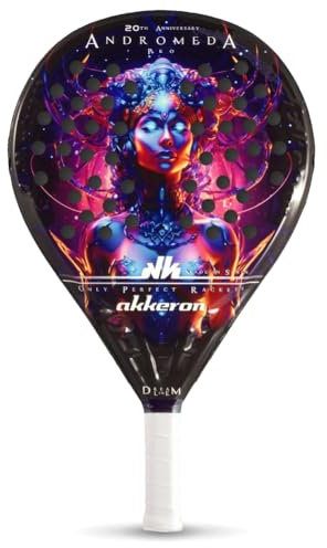 Akkeron - Pala de Padel - Modelo Andromeda 20th 2024 - Carbono 100% - EVA - Forma Lágrima - Barniz Brillo - Control/Potencia - 345/365g,