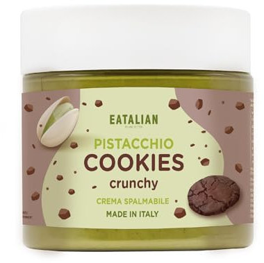 EATALIAN by AMZ BETTER Crema di pistacchio con Biscotto Dolce e Croccante, Deliziosa Crema Spalmabile dal Sapore Unico, Ideale sul pane, con il Gelato e per Dubai Chocolate, 200g Made in Italy