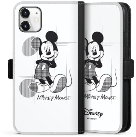 Klapphülle kompatibel mit Apple iPhone 11 Handyhülle aus Kunst Leder schwarz Flip Case Disney Mickey Mouse Offizielles Lizenzprodukt
