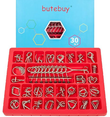 RoseFlower 30Pcs/Set IQ Test Puzzle Brain Teaser Metal Wire Puzzles for Kids and Adults, IQ Test Mind Game Brain Teaser Magic Trick Toy, Difficulty Mind Puzzle Lock Unlock Party Favor Gifts Desk Game