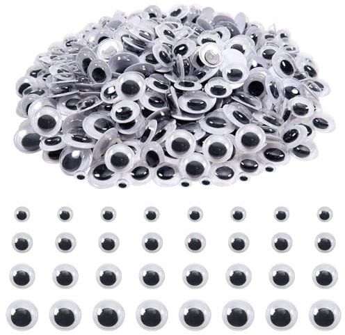TOAOB 500 Stück Wackelaugen Selbstklebende Kunststoff Augen zum Basteln Kulleraugen Selbstklebend 6mm bis 12mm Wiggle Googly Eyes Bastelaugen für Scrapbooking Kunsthandwerk Zubehör