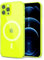 Svanove for iPhone 12 Pro Max Case Clear Compatible with Magsafe, Fluorescent Transparent Magnetic Magnet Mag Case, Slim Thin Bright Silicone Grip & Shockproof Bumper Camera Cover, Neon Green Lime