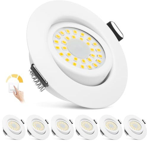 zexhy LED Einbaustrahler 230V Flach LED Spots 3 stufe Dimmbar 6W IP44 Bad Einbauleuchten Deckenspots Deckenstrahler, 4000K Schwenkbar Einbauspots für Badezimmer Küche Wohnzimmer,6er Set Weiß-Matt