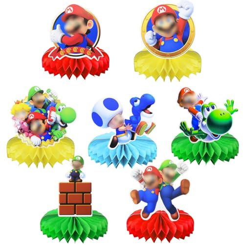 yumcute 7 Stück Tischdeko Geburtstag, Wabenbälle Deko 3D-Stil Cartoon Honeycomb Geburtstagsparty Dekorationen,Wabenball Kindergeburtstage Party Deko für Kinder Jungen Mädchen