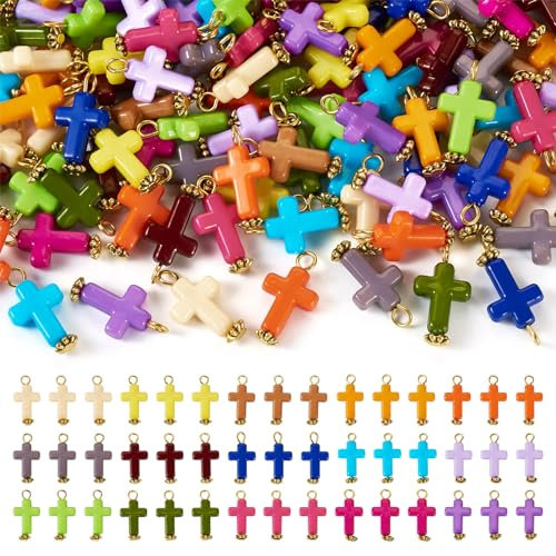 Spritewelry 100pcs Acrylic Cross Pendants 10 Colors Opaque Crucifix Charms with Iron Loop Jesus Cross Dangle Charms for Jewelry Making Bracelet Necklace Earrings DIY Crafts Supplies