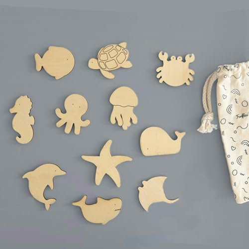 FERFLEX - Juego magnético Infantil de Madera - Los Animales del océano - Se Puede Utilizar en Cualquier Superficie magnética - para niños de 3 años - 11 imanes