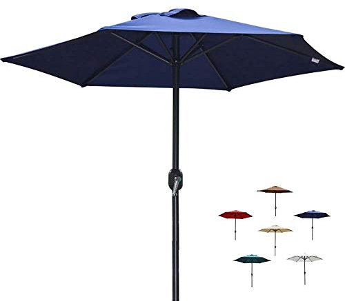 CGCSYZ Gartensonnenschirme, Terrassenschirm, 6 Fuß, Tischschirm für den Außenbereich mit Kurbel, 6 Eisenrippen, Marktschirm für Pool, Strand, Garten, Restaurant(Blau