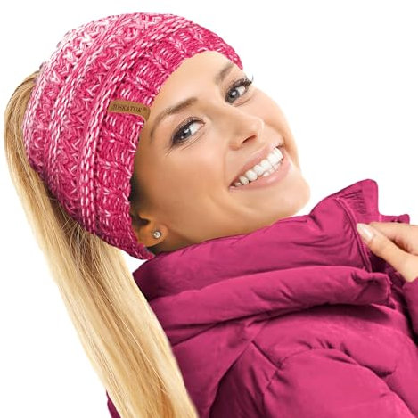 TOSKATOK Damen Thermo-Mütze mit Teddy-Fleece gefüttert, CERISE/PINK/CREAM, Einheitsgröße