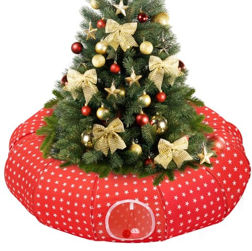Pawaboo Letto a Tunnel per Gatti Sotto l'Albero di Natale, 35,4 Tunnel Giocattolo per Gatti a Cerchio con Palla, Tunnels Decorativo Natalizio Pieghevole a Tubo per Gattini (Stella Rossa)