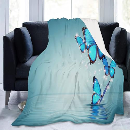 Schmetterling Mit Tiermotiv Kuscheldecke Blau Flauschig Decke Fleecedecke, Sofa Überwurfdecke, Wohndecke Warm Weich Sherpa Wolldecke, Gemütlicher Überwurf Für Bett und Couch 70x100 cm