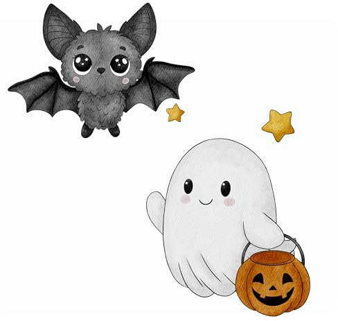 Bügelbilder Set für Textilien Kinder Erwachsene Halloween Geist Fledermaus Kürbis Aufbügelbild zum aufbügeln