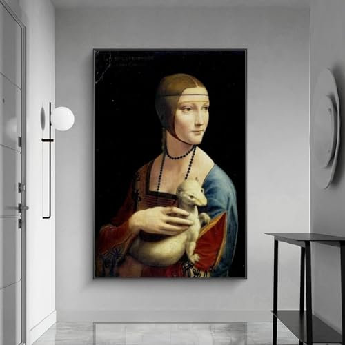 GKUVBF Die Dame mit dem Hermelin, Leinwandgemälde an der Wand von Leonardo Da Vinci, berühmte Wandkunst, Poster und Drucke, Wanddekoration, 60 x 90 cm, rahmenlos