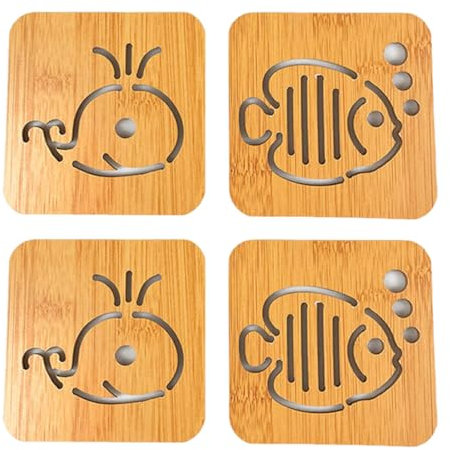 BQRKOTM Lot de 4 Dessous de Verre, Mignon Dessous de Verre en Bois, Sous-verres isolés Lavable, pour Maison, Café, Table Basse